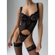 Эротический черный корсет с трусиками и чулками, ПАЧКА